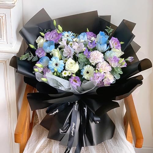 Miniatura 5 de ZORRITA 20 hojas de papel de regalo para ramo de flores, papel de regalo floral impermeable con cintas para suministros de floristería, 22.8 x 22.8