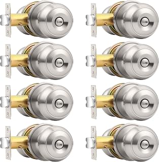 Probrico Privacy Door Knobs Brushed Nickel Finish, Interior Keyless Door Knobs Locks for Bedroom or Bathroom, 8 Pack