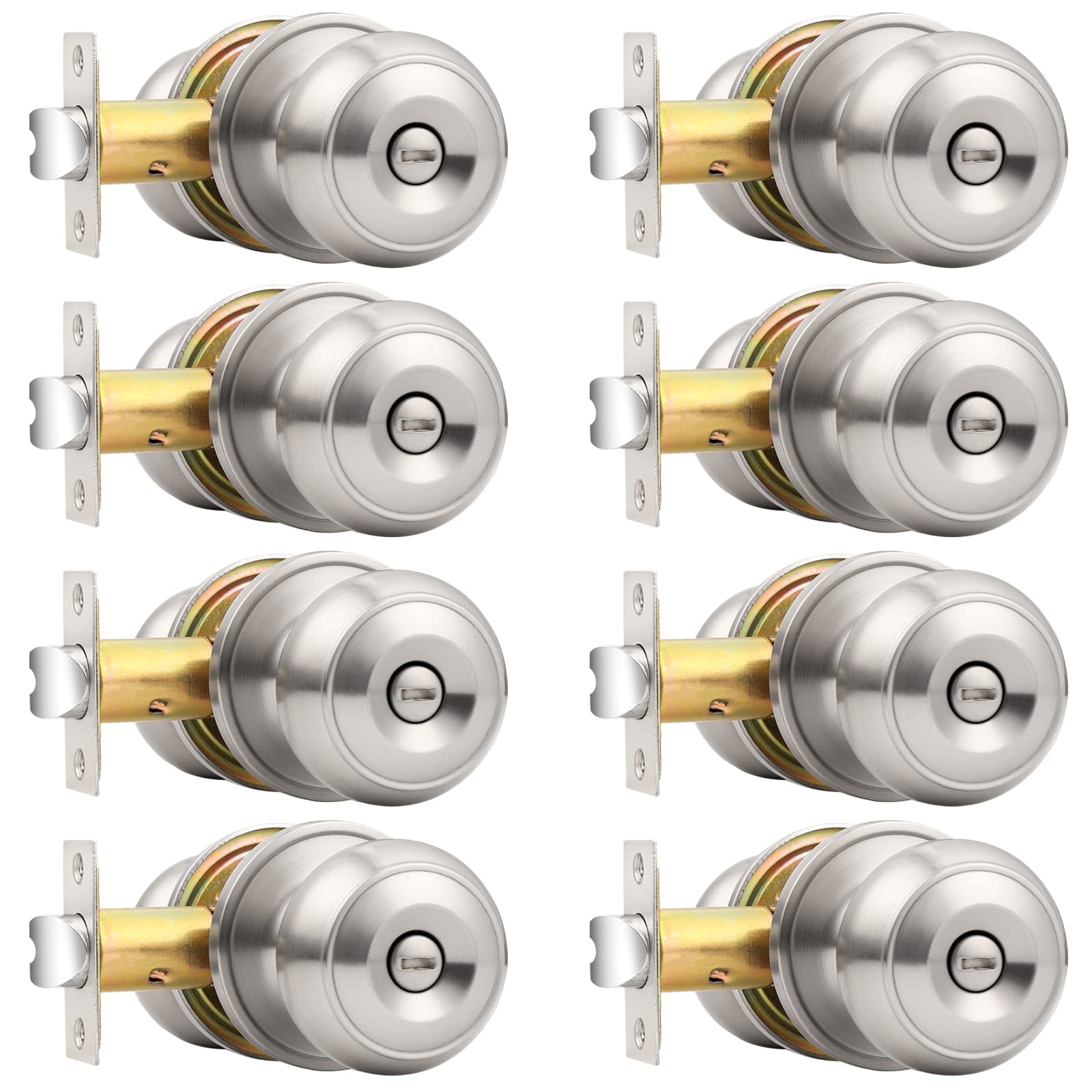 Probrico Privacy Door Knobs Brushed Nickel Finish, 8 Pack