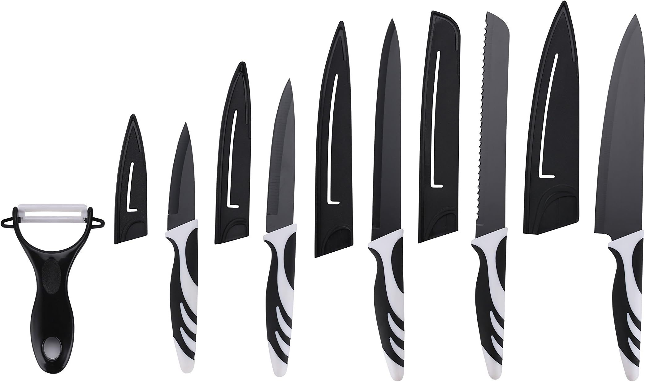 SKENDA Premium Kitchen Knife Set With Covers 5 Professional Miracle Blade Knives Kitchen Set - Chef, Bread, Carving, Paring, Utility, All Sharp Knifes, Kitchen Ready for cooking, Drawer Knife Set