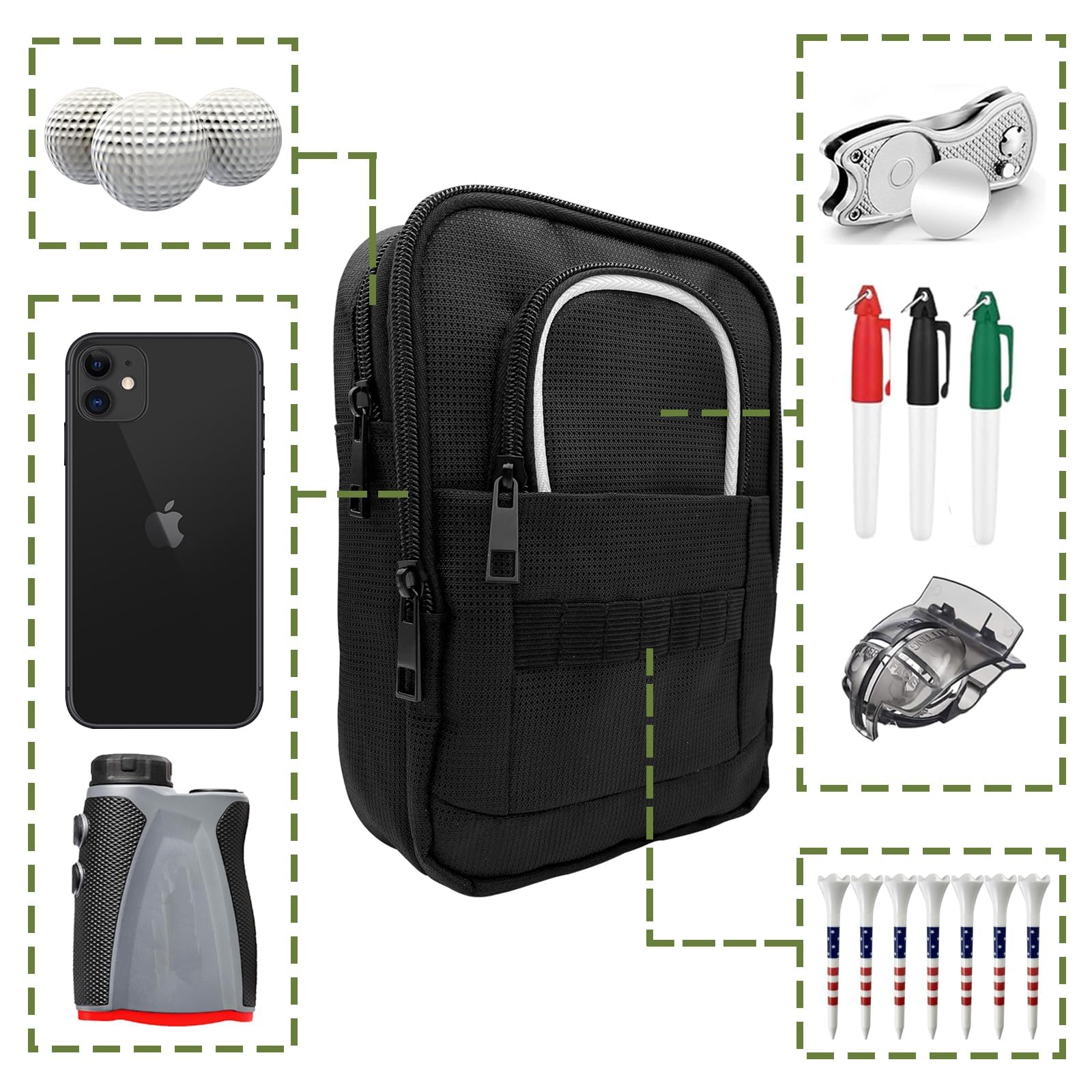 KASTWAVE Golf Ball Bag - Portable Organizer, Large Accessories Pouch for Gadgets, Tees, Markers