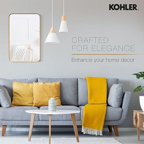 Vista 64 de Kohler Essential - Espejo de tocador ovalado enmarcado de 20 pulgadas de ancho x 40 pulgadas de alto en oro cepillado moderno Moderno dorado