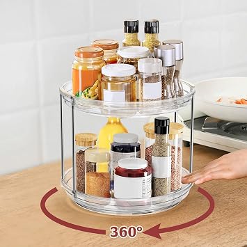 Şeffaf Plastik 2 Katmanlı Tembel Susan Döner Tabla Düzenleyici, Dolap, Mutfak, Kiler, Tezgah, Banyo, Vanity, İlaç Dolabı Organizatörü için 9,2 İnç Dönen Baharat Rafı Organizasyonu