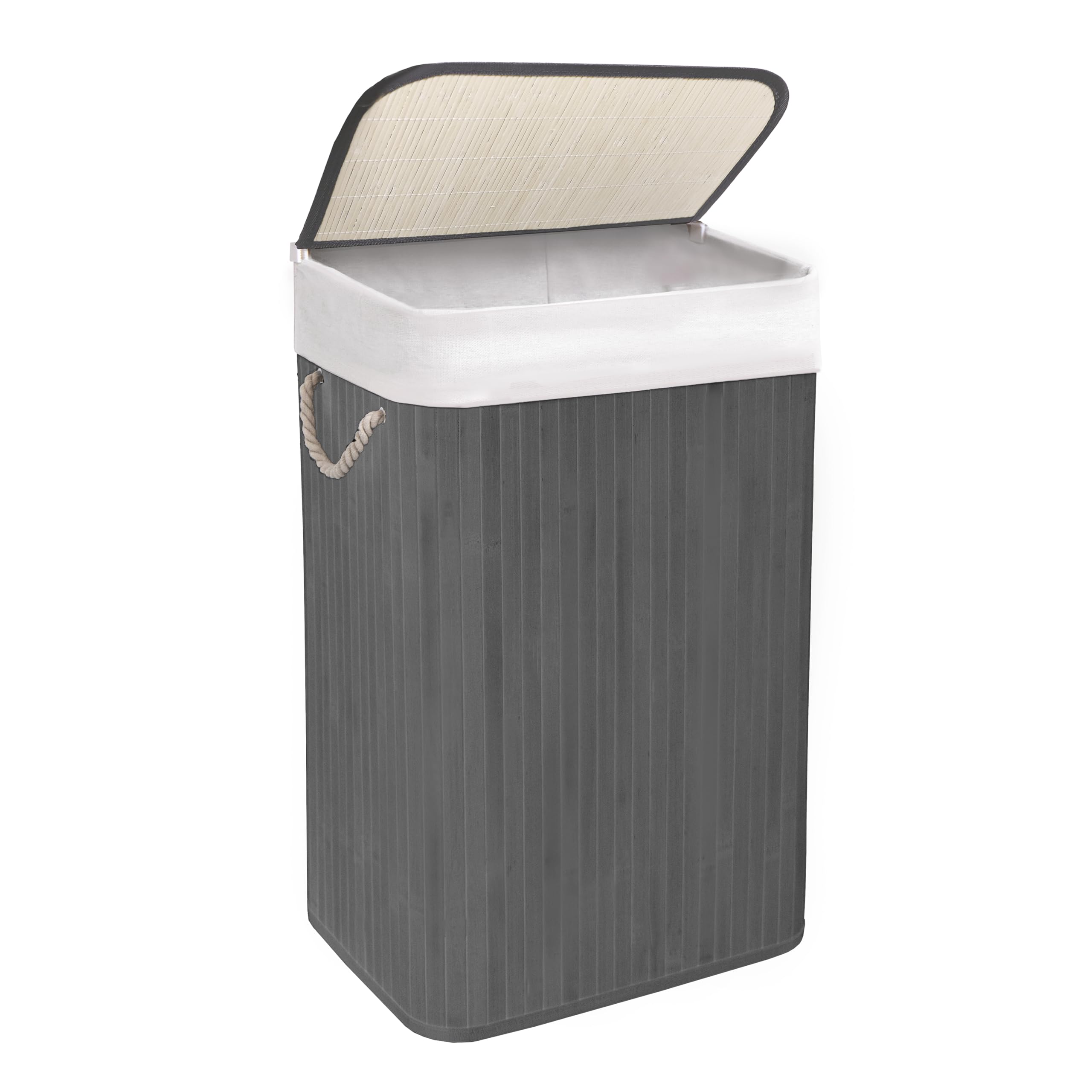 Bamboo Laundry Basket, 72L Laundry Hamper with Removeable Washable Lining, Easy Assemble Easy Folding Storage Bin 40x30x60 cm (Grey)