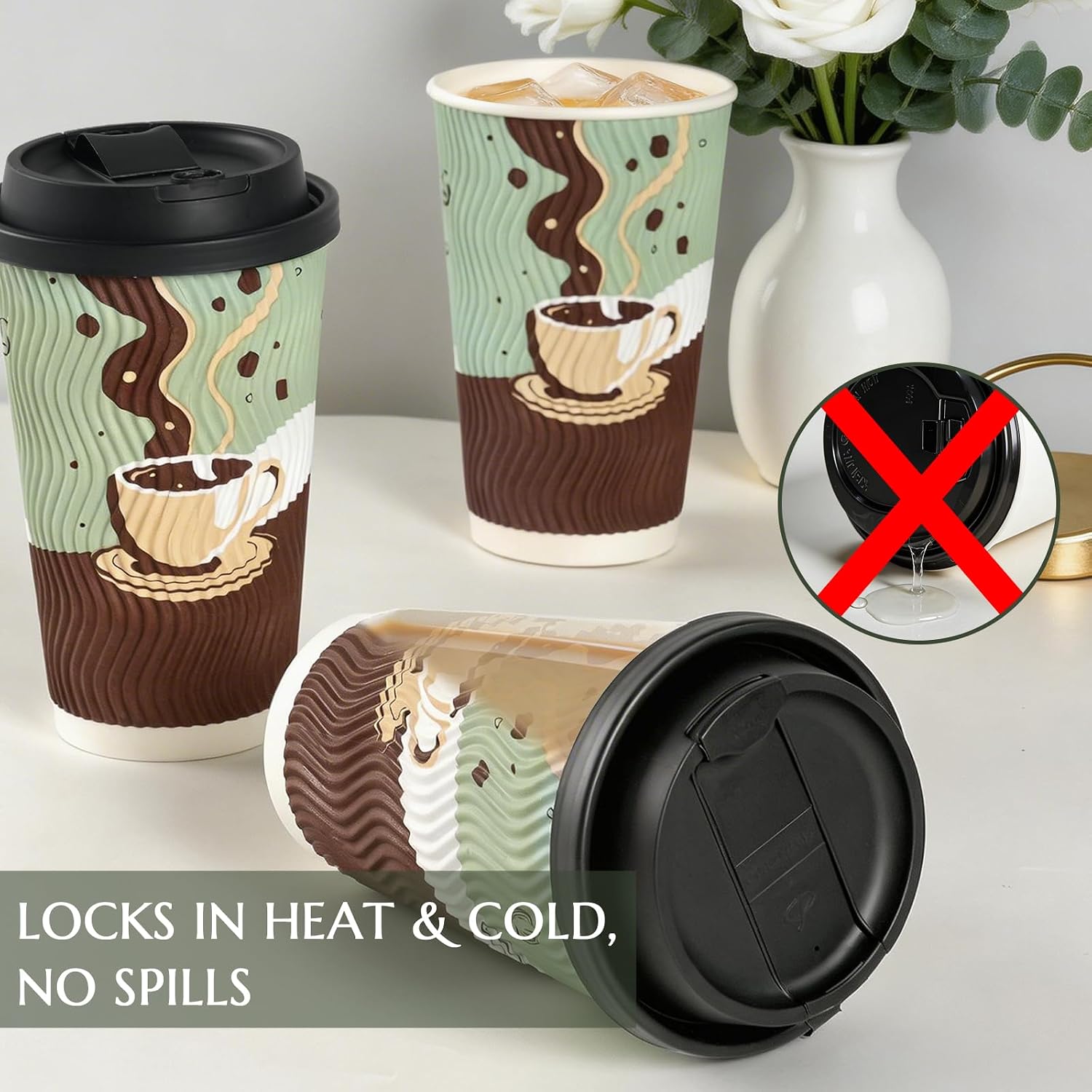 Disposable Paper Coffee Cups To Go with Lids 16oz, Insulated image 2