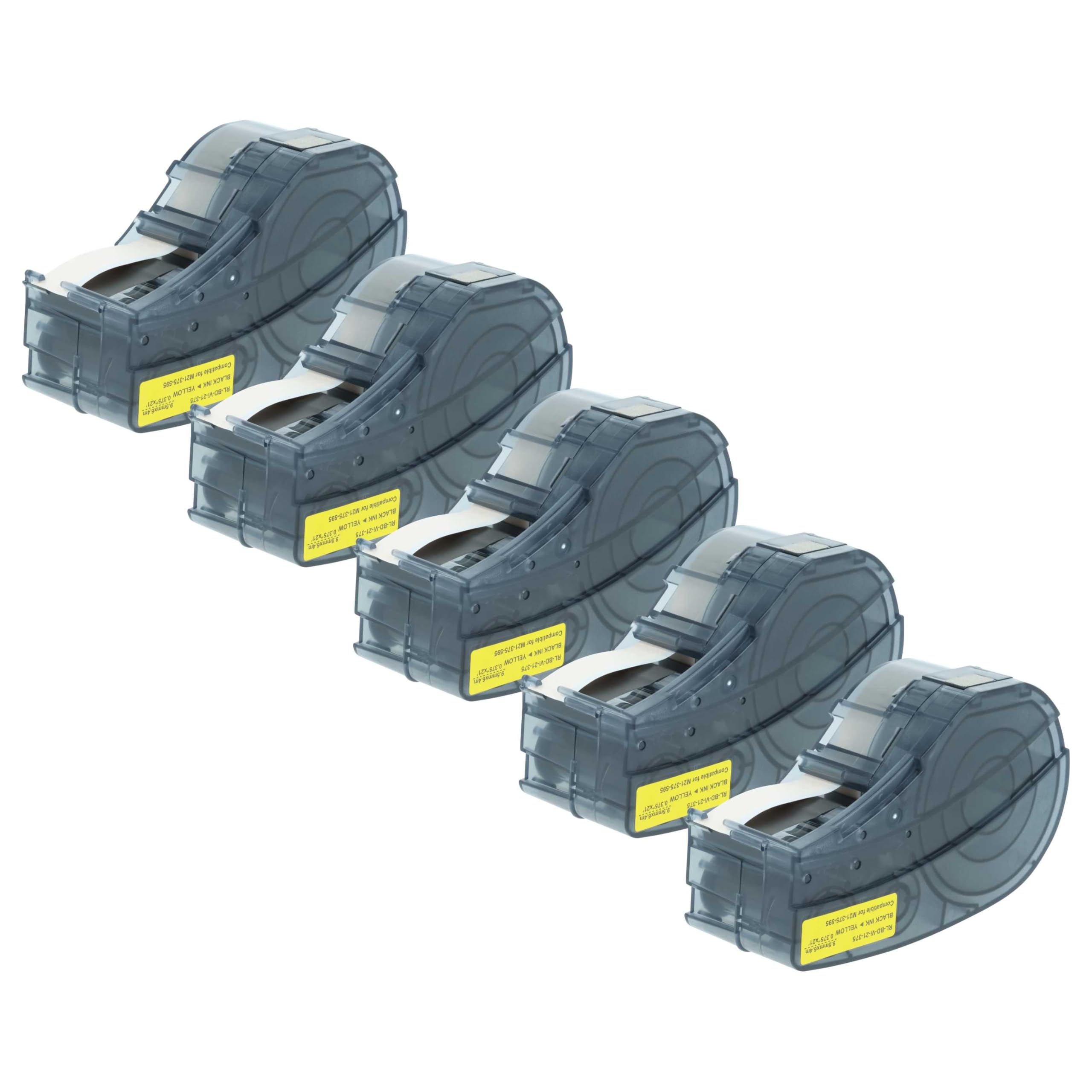 vhbw 5x cinta de escritura compatible con Brady M211 impresora etiquetas 6,4m x 9,53 mm negro a amarillo, plástico, vinilo