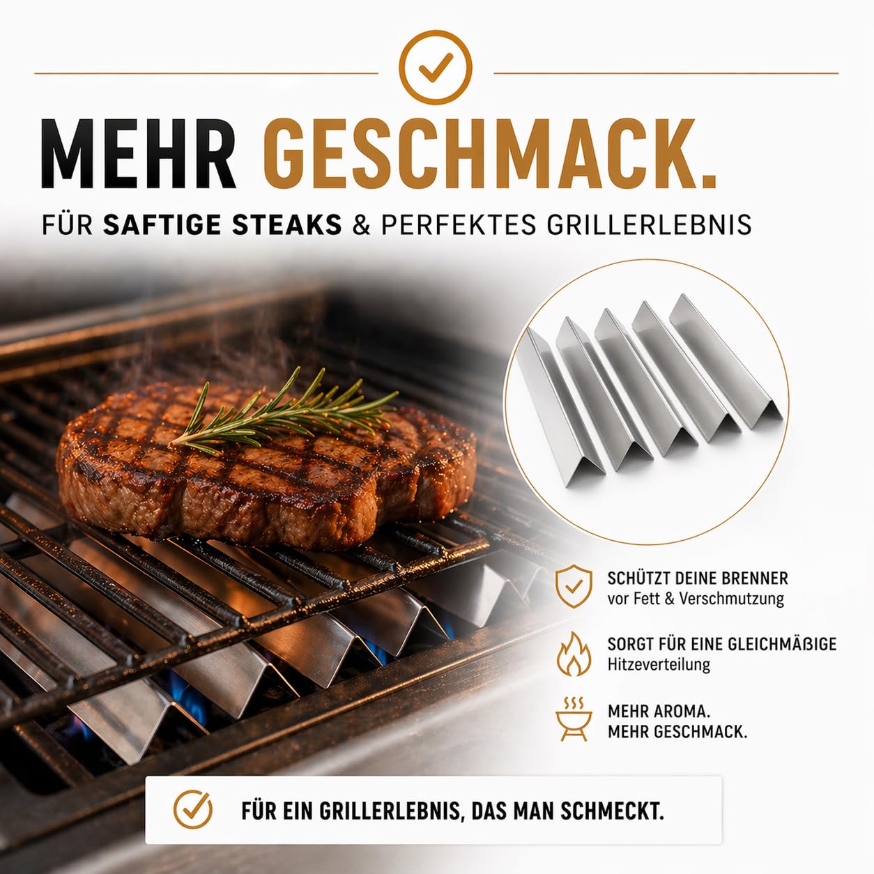 Generisch Premium Aromaschienen für Weber Spirit 300 Serie (E310, E320, E330) | 5er Set Edelstahl | Rostfrei 100% Passgenau ab 2013 | Flavorizer Brennerabdeckungen