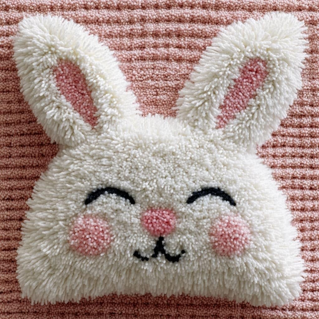 Taxpy DIY Latch Hook Pillow Kit Pre-Printed Hook and Latch Rug Kits Little White Rabbit 17X17 Inch.Cross-Stitch Embroidery Cushion Cover for Home Sofa Decoration