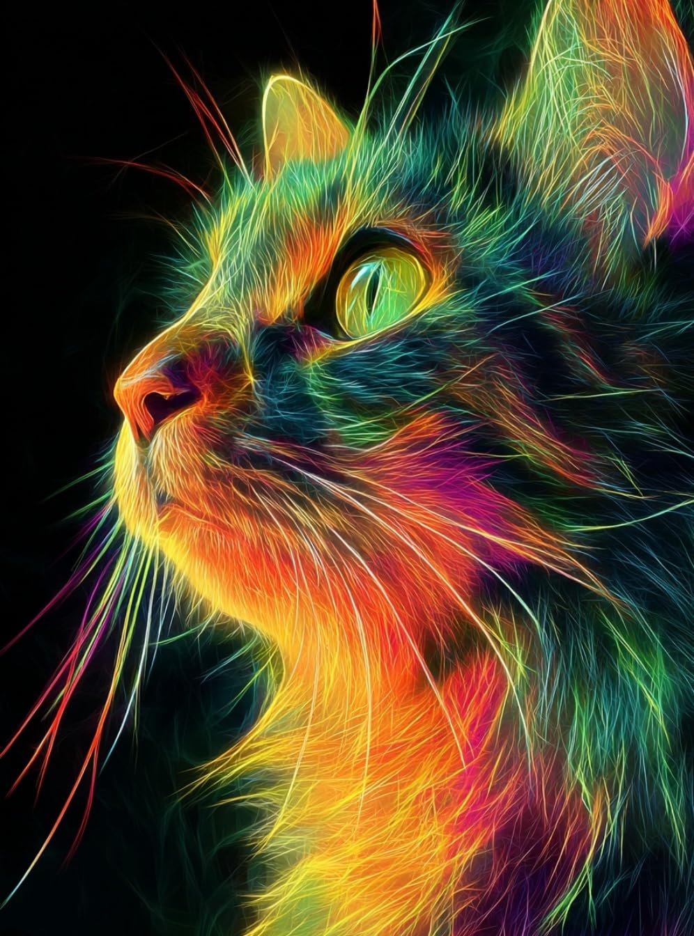 WANGWANGMIAO Paint by Numbers-Rainbow Cat DIY Canvas Oil Painting Kit for Adults Beginner with Paint Brushes and Acrylic Pigment,16X20 Inch，with Frame