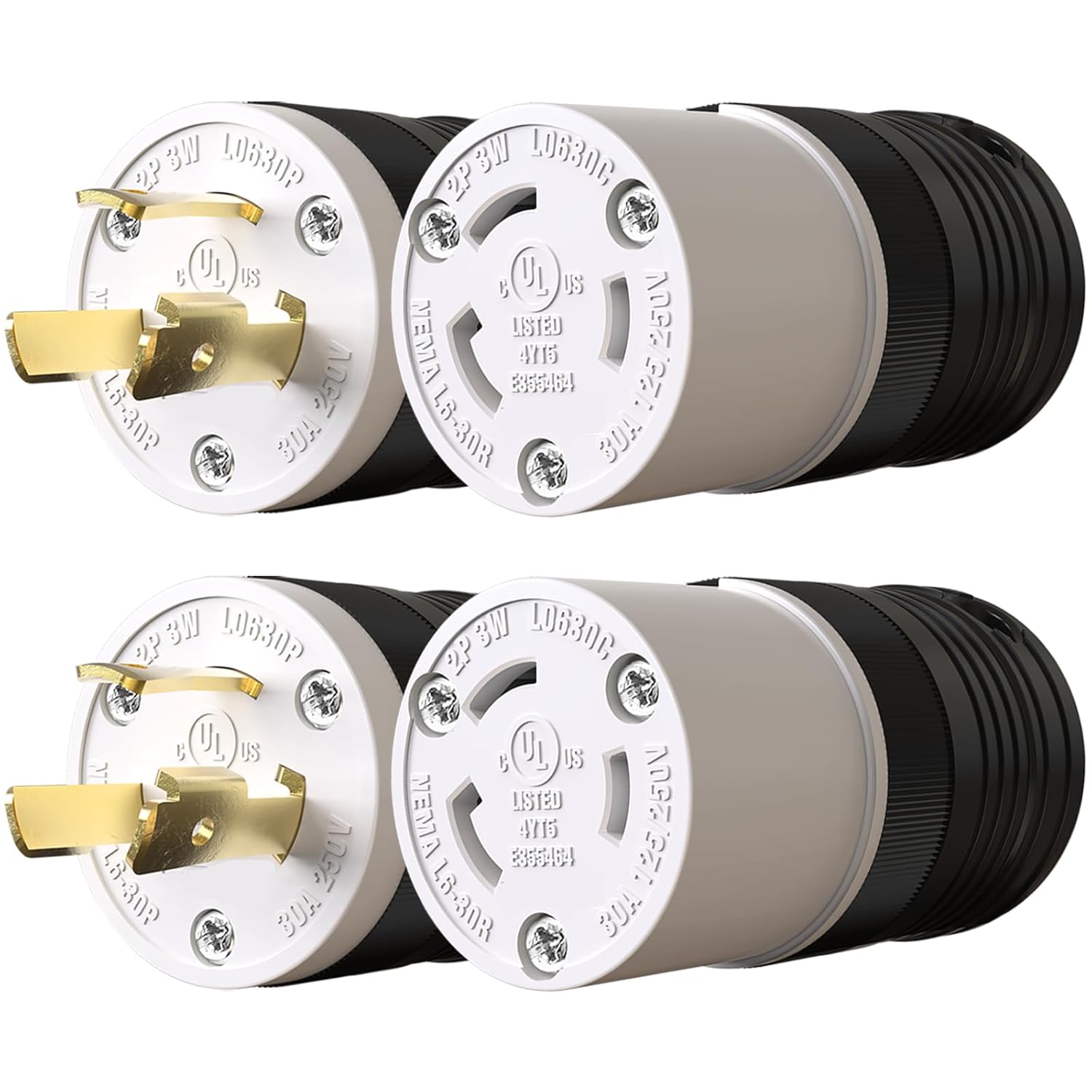 2 Pack NEMA L6-30P & NEMA L6-30R Locking Twist Generator Male & Female Adapter,Plug Connector 30A 250V Twist Lock, Grounding Plug for Generator, RV, Welding Equipment,UL Listed