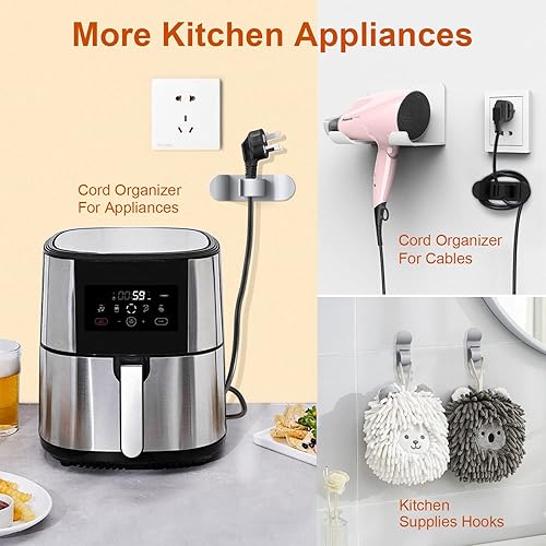 Miniatura 7 de Organizador de cables para electrodomésticos de cocina, 10 piezas de utensilios pequeños de cocina, soporte para envoltura de cables, bobinador para