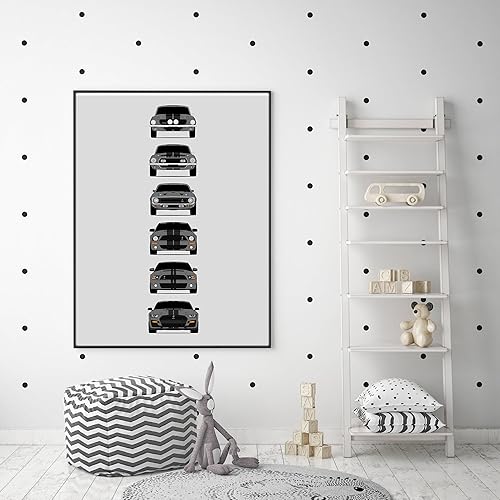 Miniatura 4 de Shelby Mustang GT500 Inspired Car Poster - Handmade Print of Ford Shelby GT500 - Eleanor Grey with Black Stripes, 8x10" Satin Print