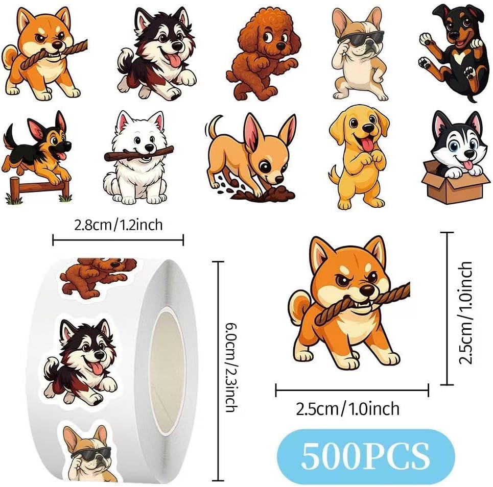 1000 Pcs Dogs Stickers Bulk 2 Roll 1 Inch,Funny Puppy Pet Stickers for Boys Girls.Cute Animal Sticker Pack for Book Water Bottles Laptop - Image 2