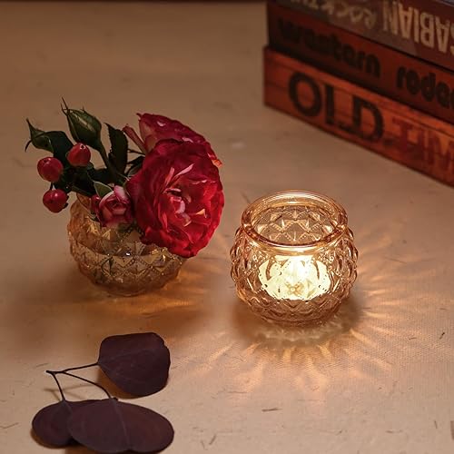 Miniatura 6 de DARJEN Juego de 24 portavelas votivos dorados - Portavelas de vidrio redondos a granel para centro de mesa, portavelas para velas de té para