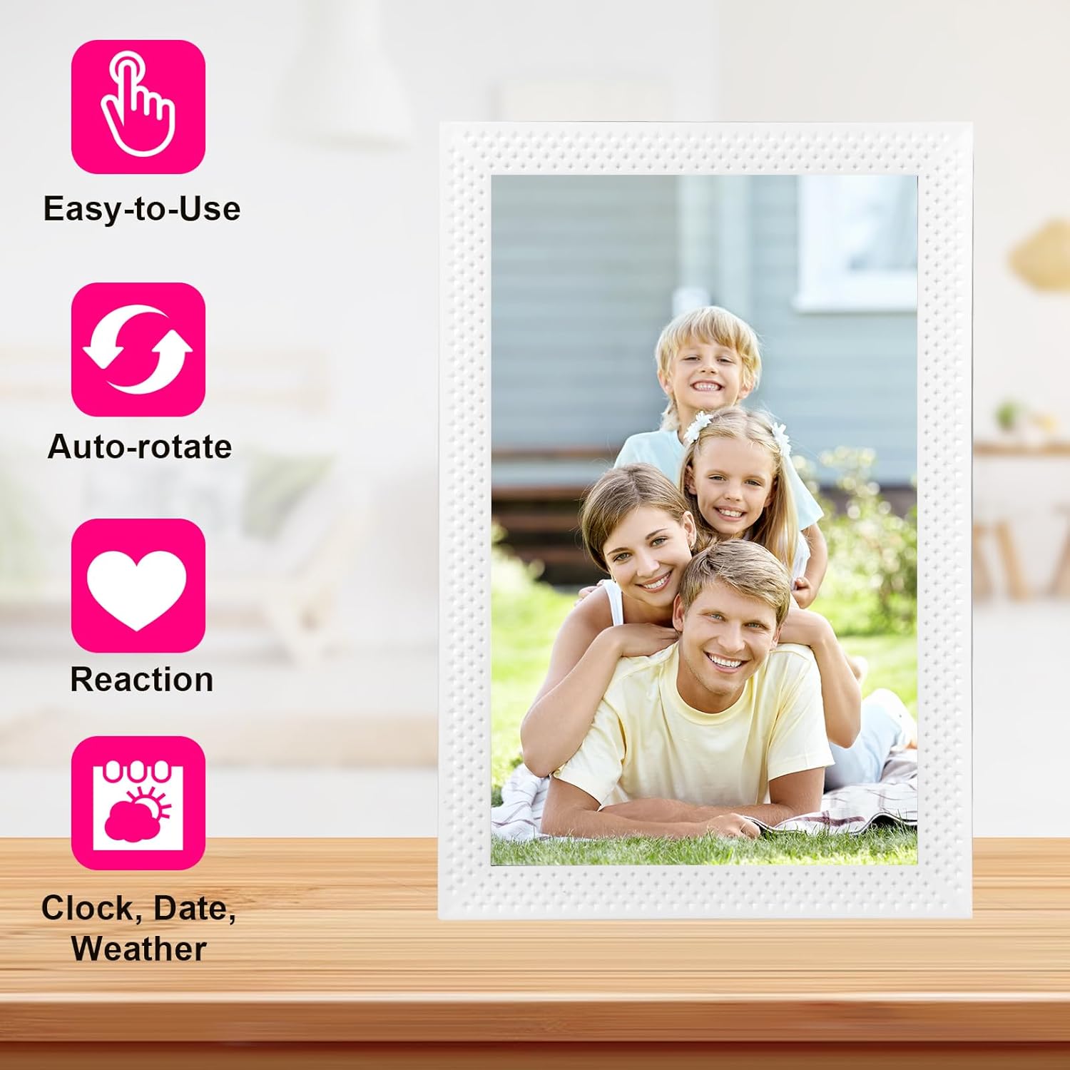 Digital Picture Frame 10.1 inch Smart Electronic Frameo Photo Frame 32GB Auto-Rotate 1280*800 HD Touch Screen, Desk or Wall Mounted,Share Photos Videos Instantly, Gifts for Mom Dad Women Men (White)