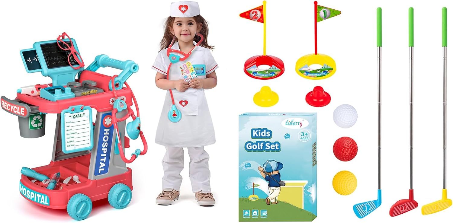 Liberry Toys for 2 3 4 Year Old Boys Girls Christmas Birthday Gift, Kids Doctor Play Set and Toddler Golf Clubs Set