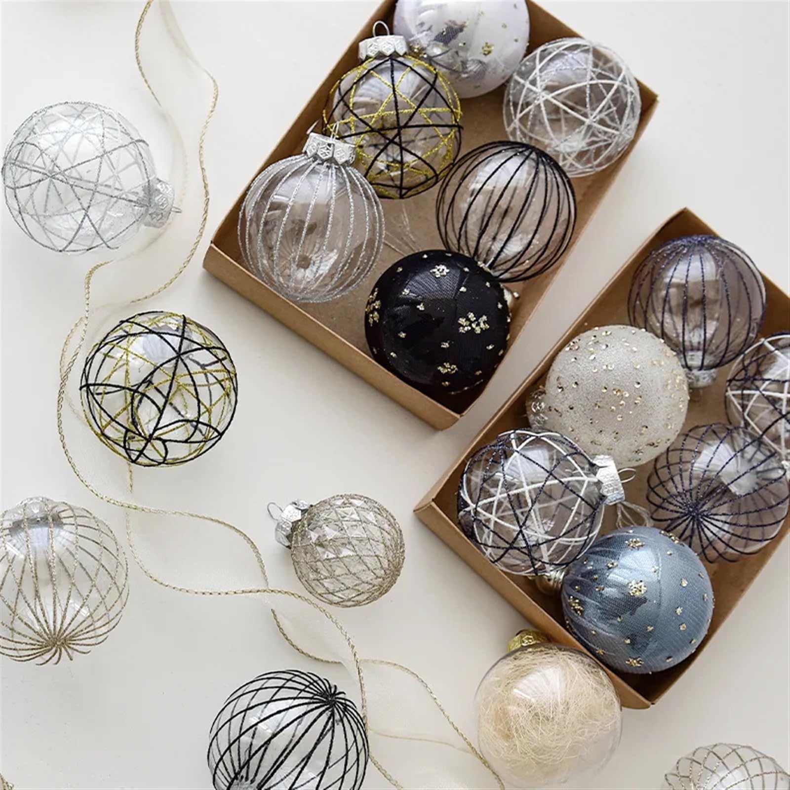 Adornos de bola de Navidad, 8 cm, tela pintada, transparente, decoración para árbol de Navidad