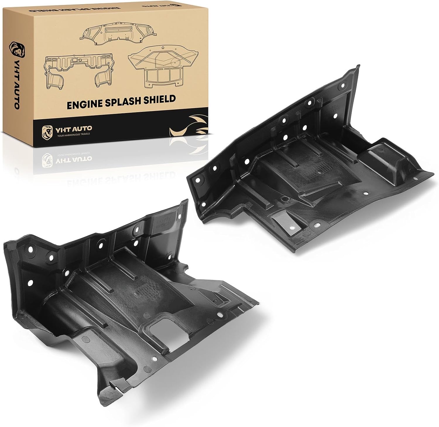 YHTAUTO Front Under Engine Splash Shield Compatible with Mitsubishi Outlander 2007-2013, Outlander Sport 2011-2022, Lancer 2008-2017, Plastic Black Splash Guard Engine Case Guards, Set of 2