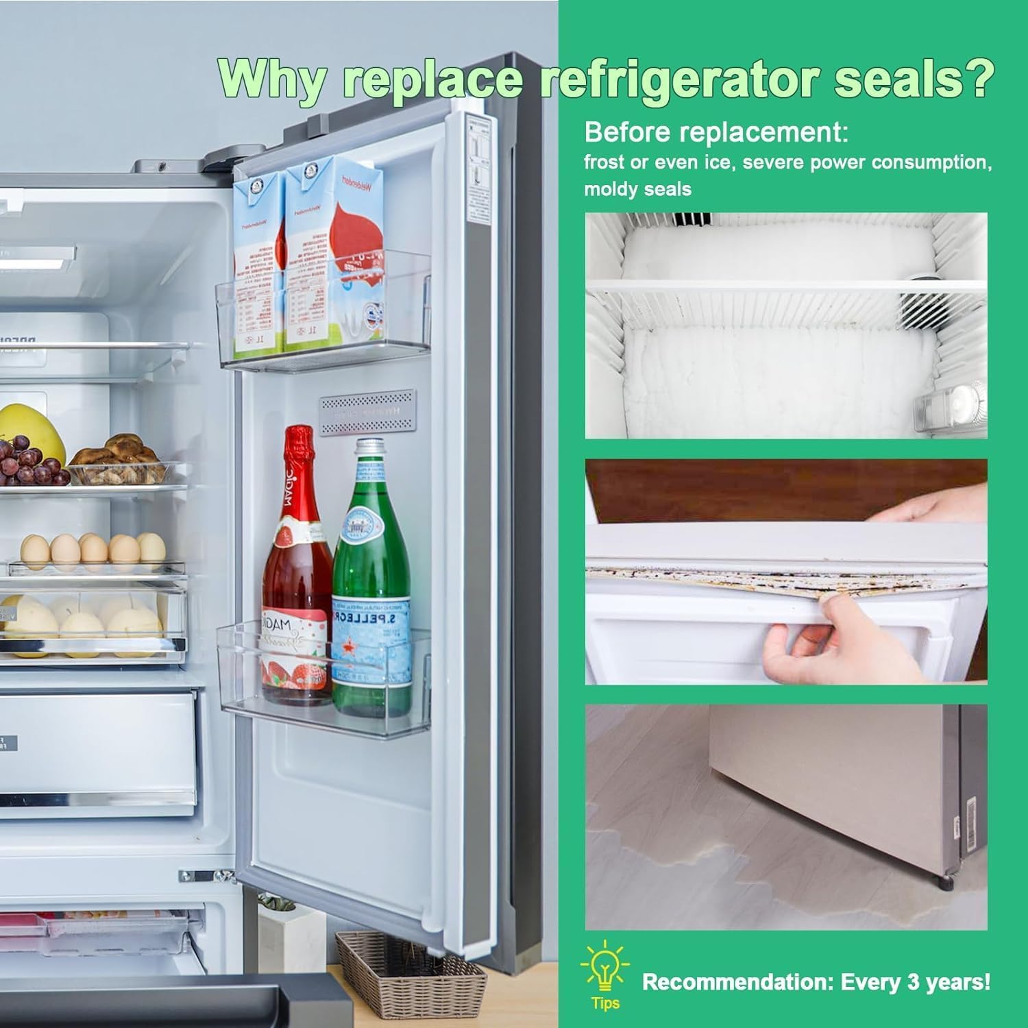 Repuesto de junta de puerta de refrigerador, opción de tamaño personalizado, duradero y flexible para un sellado eficiente del congelador y el refrigerador