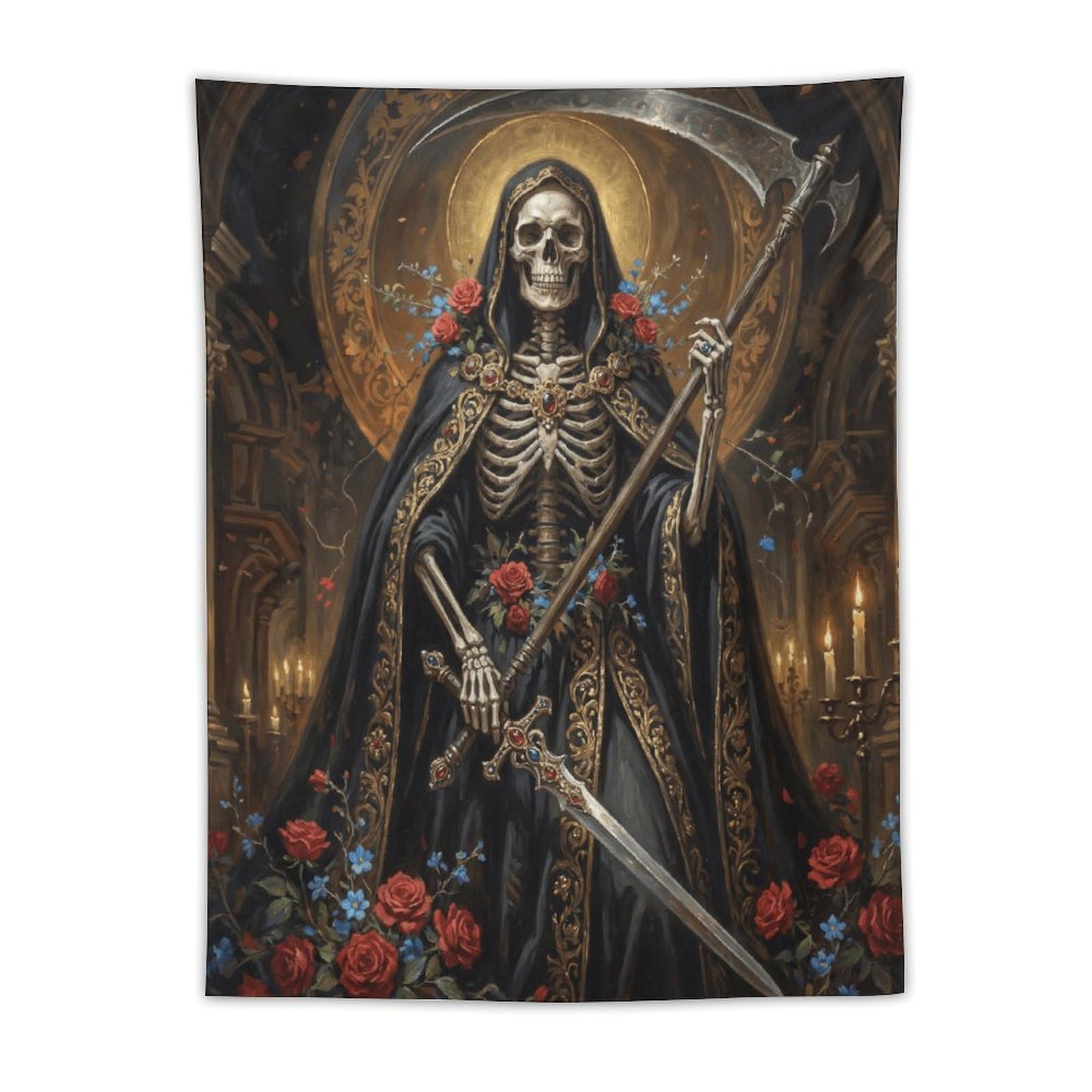 W7C8U2X3 Grim Reaper Rose Cathedral Wall Tapestry, Room Divider