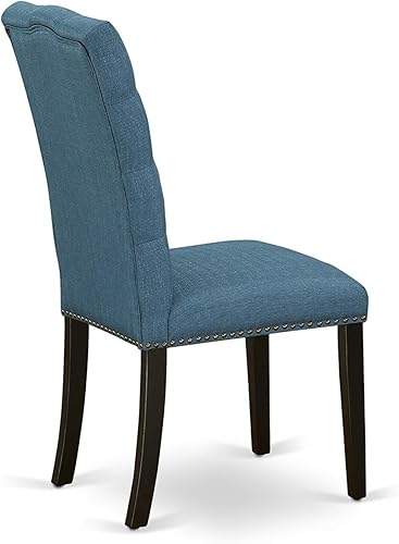 Miniatura 29 de East West Furniture ELP6T35 Elsa Parson - Juego de 2 sillas acolchadas de tela de lino con ribete de clavos y botones copetudos, color negro Alambre