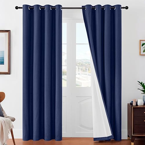 Miniatura 14 de Joydeco - Cortinas opacas negras de 84 pulgadas de largo - Cortina de lino 100% opaca para dormitorio, con bolsillo para cortinero y lengüetas