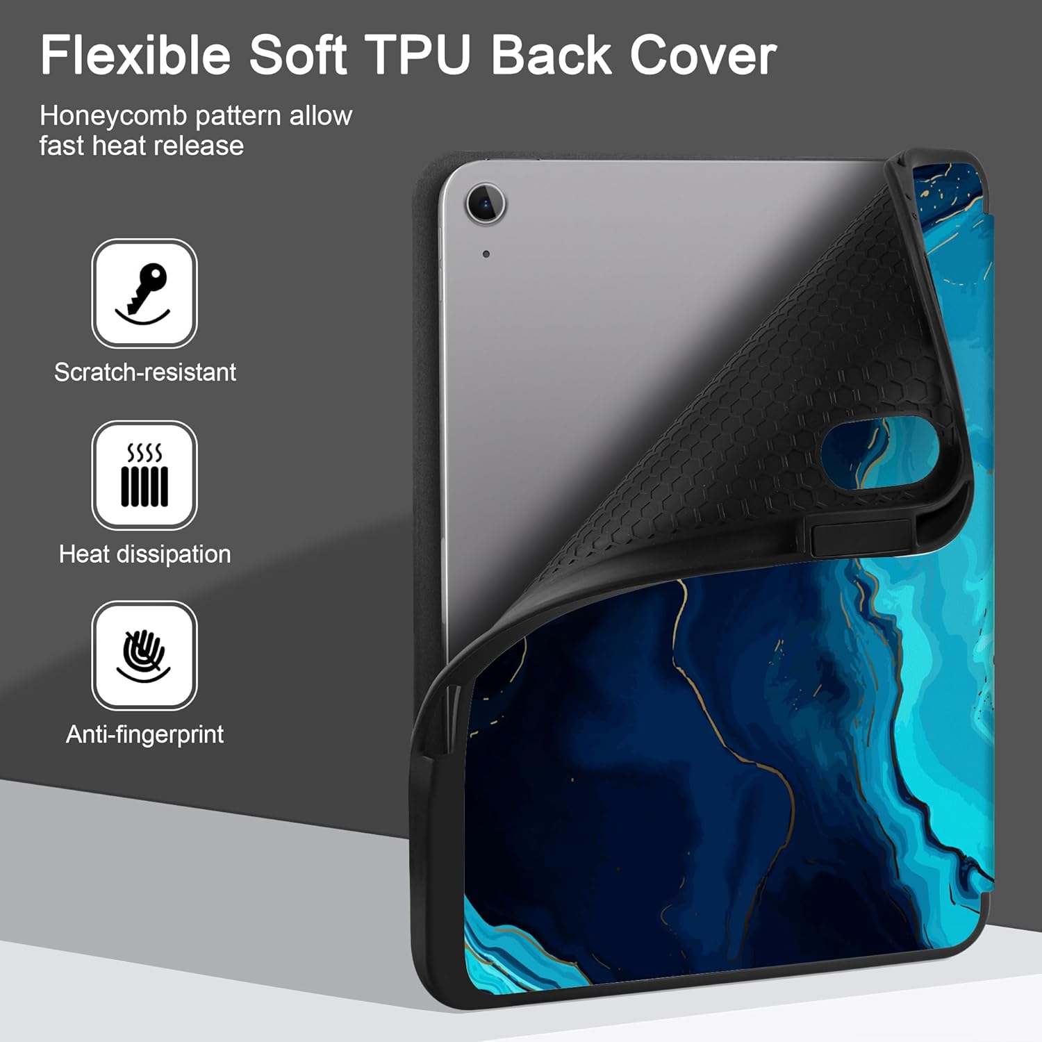 DONGKE Case for iPad Air 13 Inch Case M4 2026, M3 2025, M2 2024 - [Built-in Pencil Holder] Slim Trifold Stand Shockproof Protective Cover with Soft TPU Back Support Auto Sleep/Wake - Blue Marble