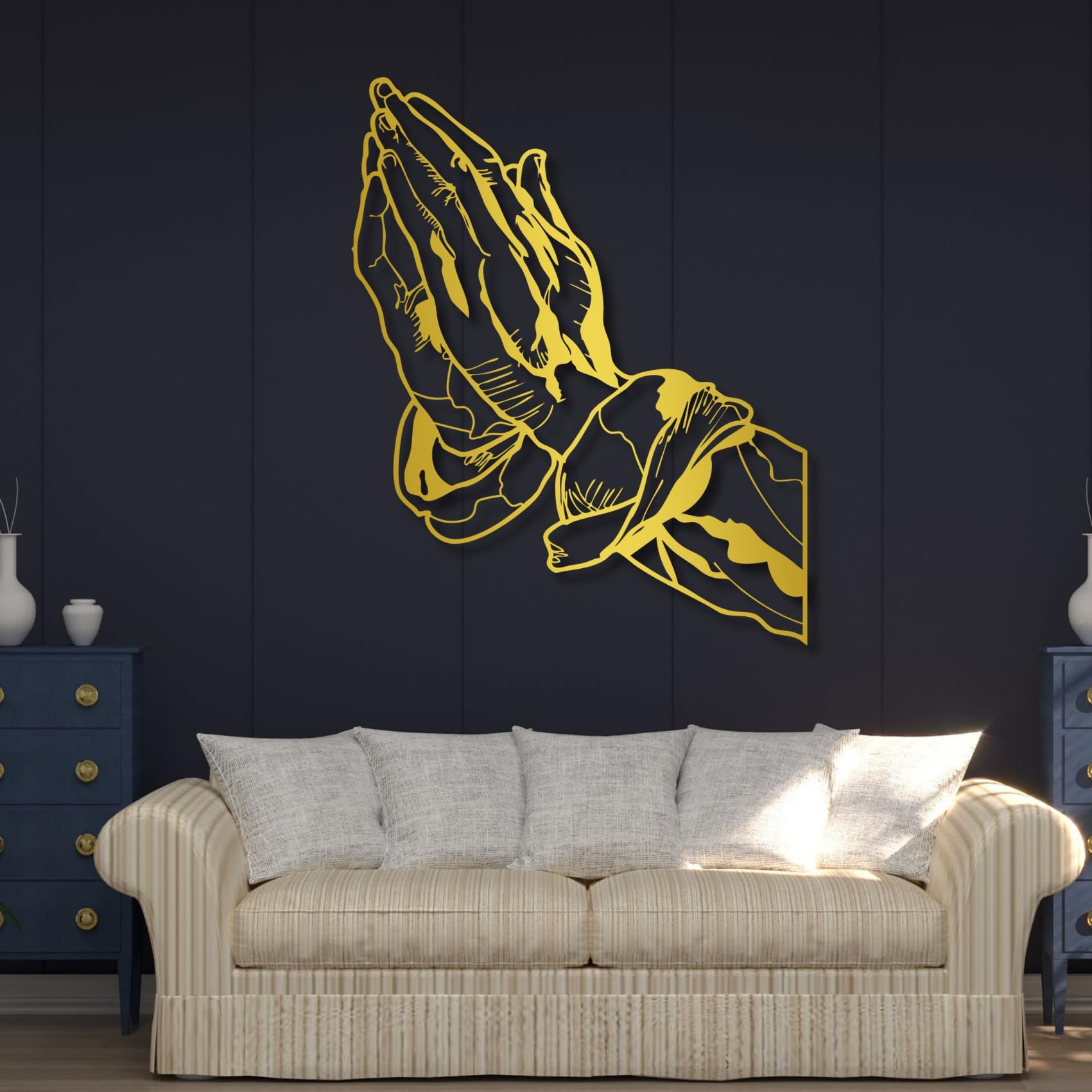 Feuwile Praying Hands Wall Decor-Christian Metal Wall Art,Prayer Metal Wall Art for Living Room,Office,Church,Christmas Gifts (Gold, 28"x22", Steel)