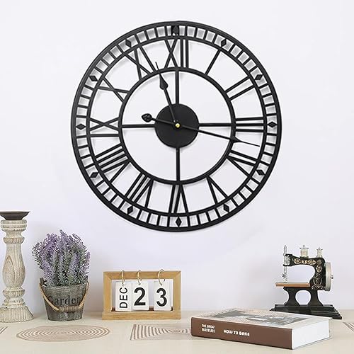 Reloj de pared silencioso sin tictac, certificación de seguridad de 31 pulgadas, reloj de pared grande con número romano, reloj de pared de metal de