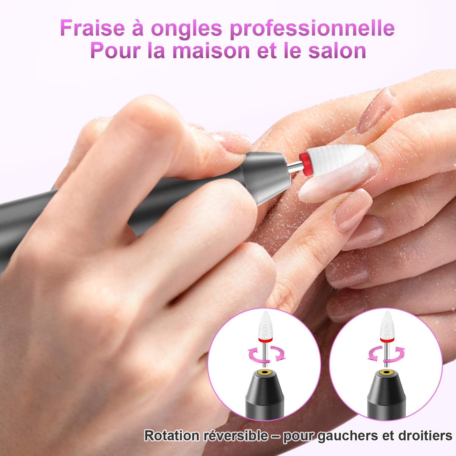 POFIBO Ponceuse pour Ongles Professionnel - 12 en 1 Lime a Ongle Electrique 35000RPM avec LCD écran Numérique, sans fil, 5 vitesses réglables - Kit de Manucure Pédicure Rechargeable Vitesse