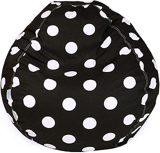 Majestic Home Goods Classic Bean Bag Chair - Large Polka Dots Giant Classic Bean Bags for Small Adults and Kids (28 x 28 x 22 Inches) (Black)