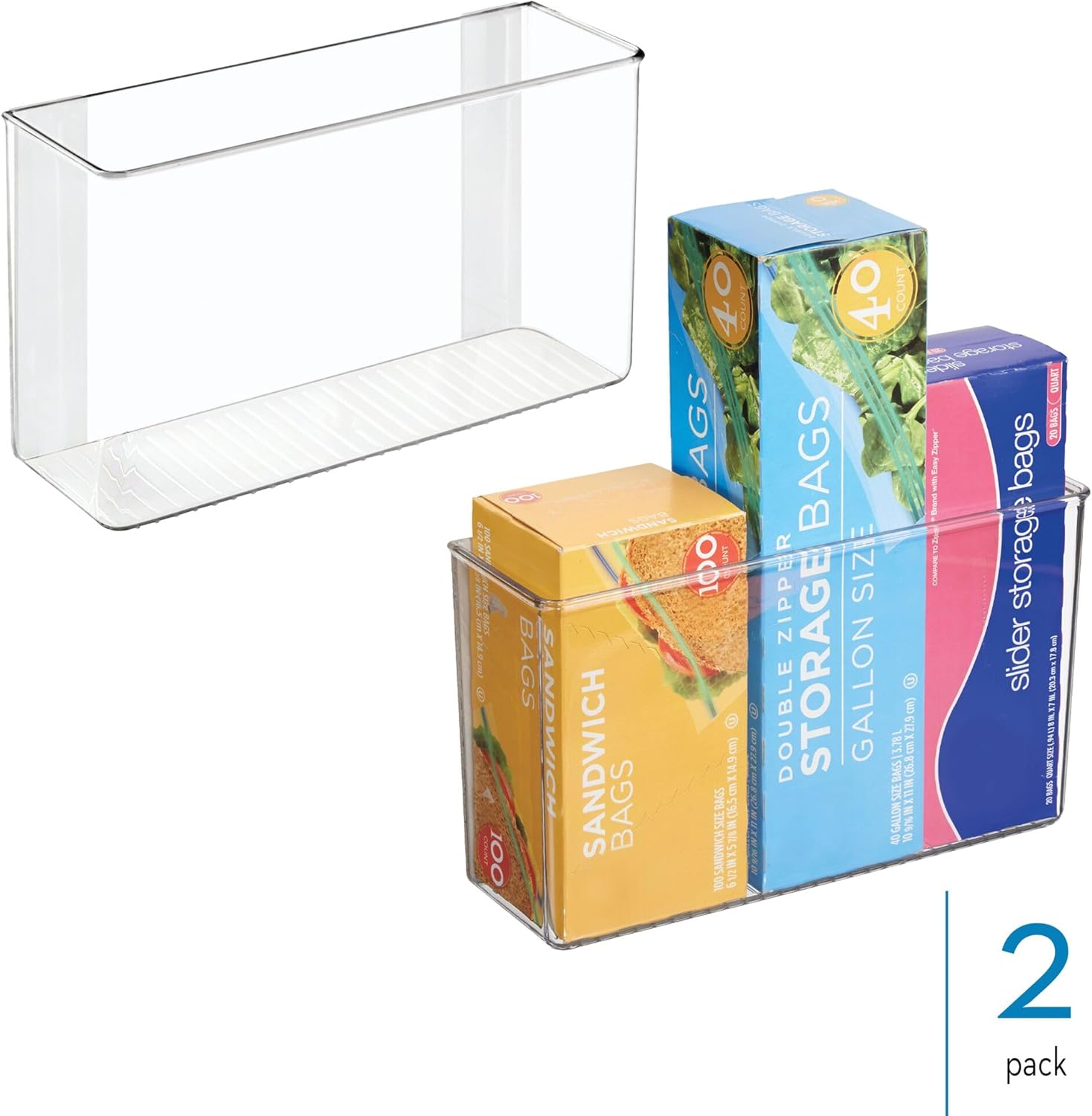 iDesign Adhesive Organizer Bin - Damage-Free Hanging for Kitchen, Bathroom, or Office - Set of 2 - Clear