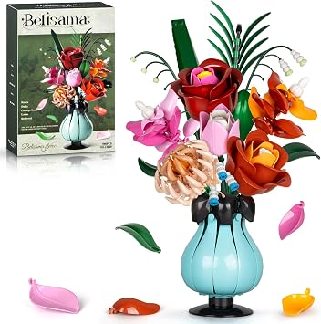 Flower Bouquet Building Set with Vase, 566PCS Rose Botanical Collection Flowers Building Kit, Mothers Day Anniversary Birthday Gifts for Mom Women Girlfriend Adults 8+ Compatible with Major Brand