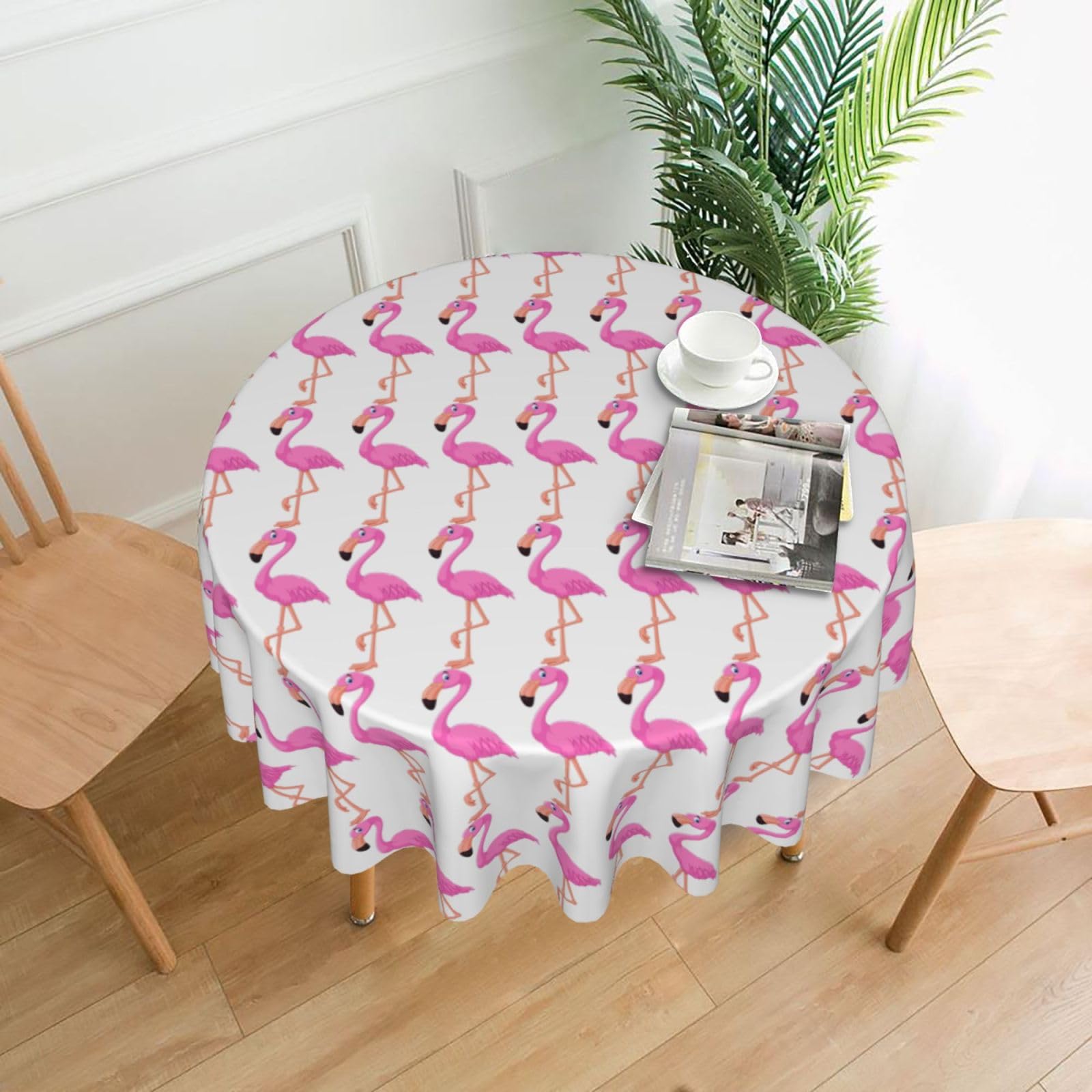 OXbnmm cartoon flamingo Print Soft Round Tablecloth 60in Polyester Washable Cover Cozy Gift for Mom Housewarming