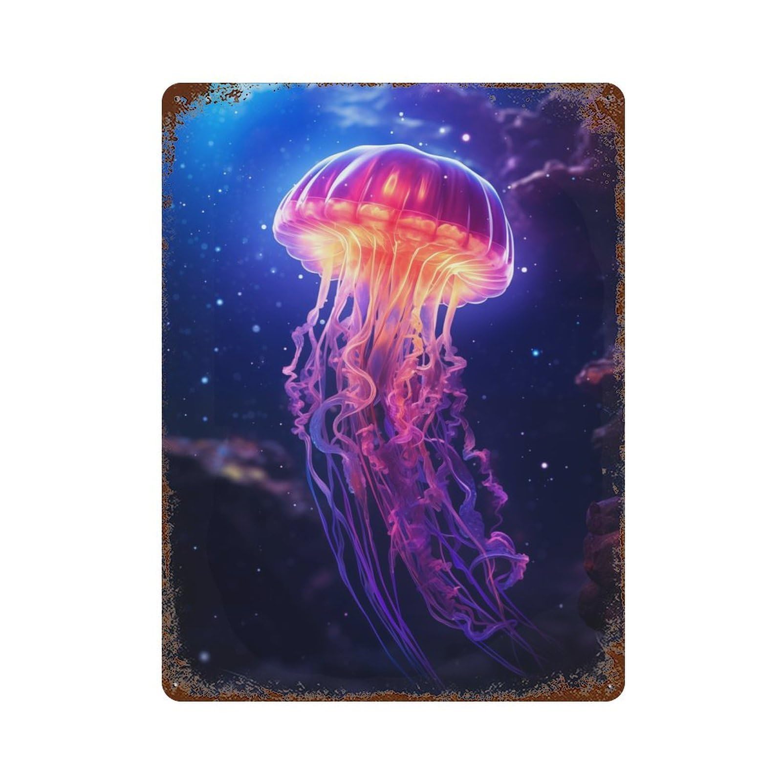 Jellyfish Bioluminescence Vintage Rust Metal Sign 15.7"x11.8", Farmhouse Wall Decor for Garage, Pub Or Kitchen
