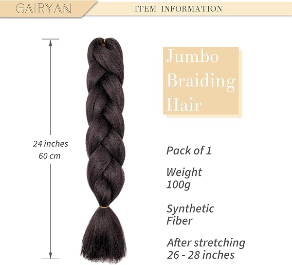 Gairyan Extensiones de Pelo Trenzas Africanas 1 Paquete 24" Pelo Sintetico Para Trenzas Natural Crochet Braiding Hair (Marrón Oscuro) - 3