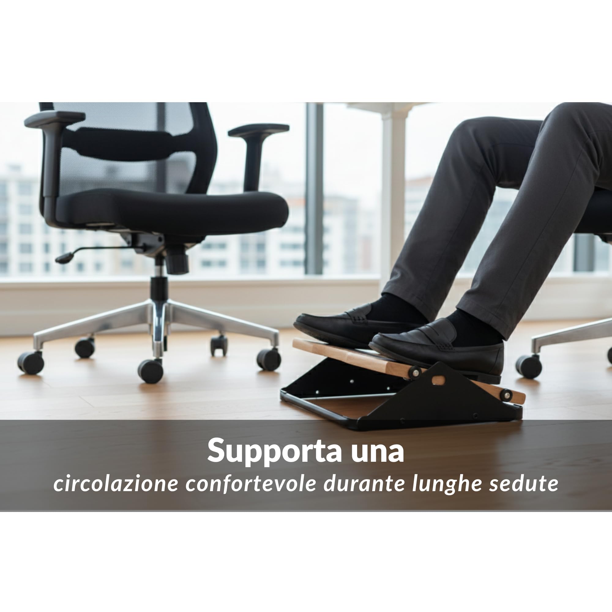 Poggiapiedi da scrivania ergonomici in altezza regolabile per scrivanie basso movimento morbido con ruote, suola base in legno e acciaio, design minimalista ed elegante, ideale per la casa e