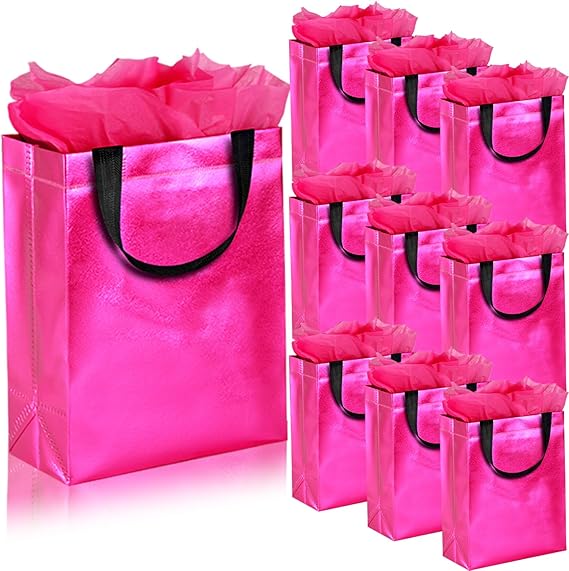 GITMIWS Sparkle Gift Bags with Tissues Set of 9 Hot Pink