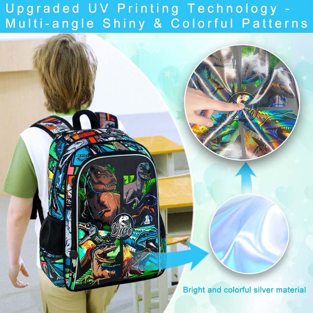 CCJPX 3PCS Dinosaur Backpack for Boys, 16 Inch Water Resistant Preschool Bookbags, Cool Kindergarten School Backpacks and Lunch Box - Image 3