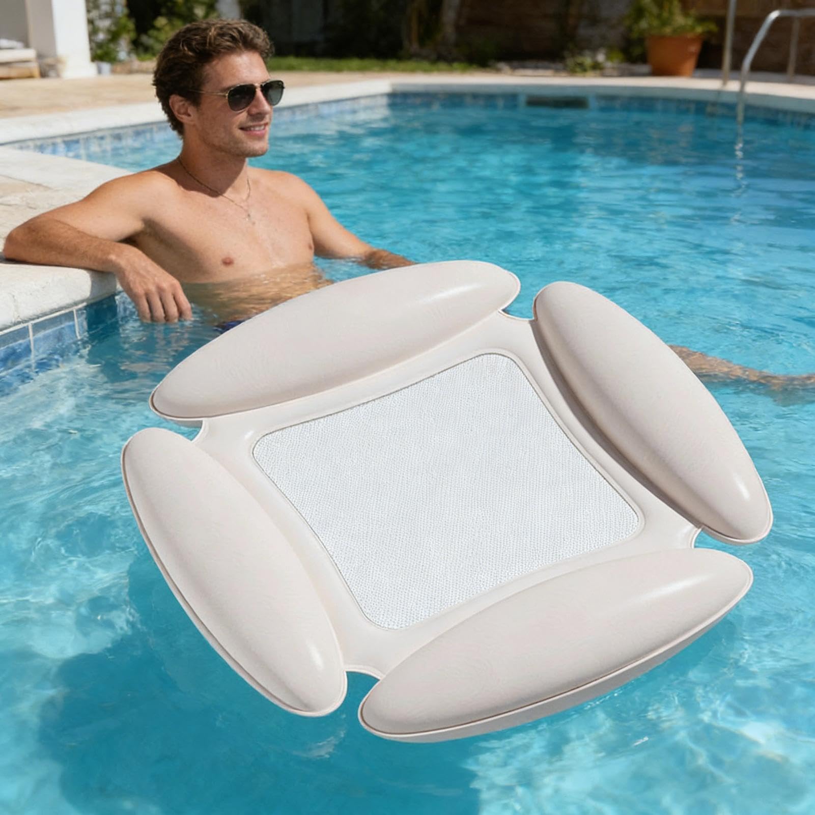 Aufblasbare Pool-Liege,PVC-Schwimmbett | Ergonomische Kopfstütze Wasserliege für Erwachsene - Für Sommer, Wassersport, See, Urlaub & Sonnenbaden