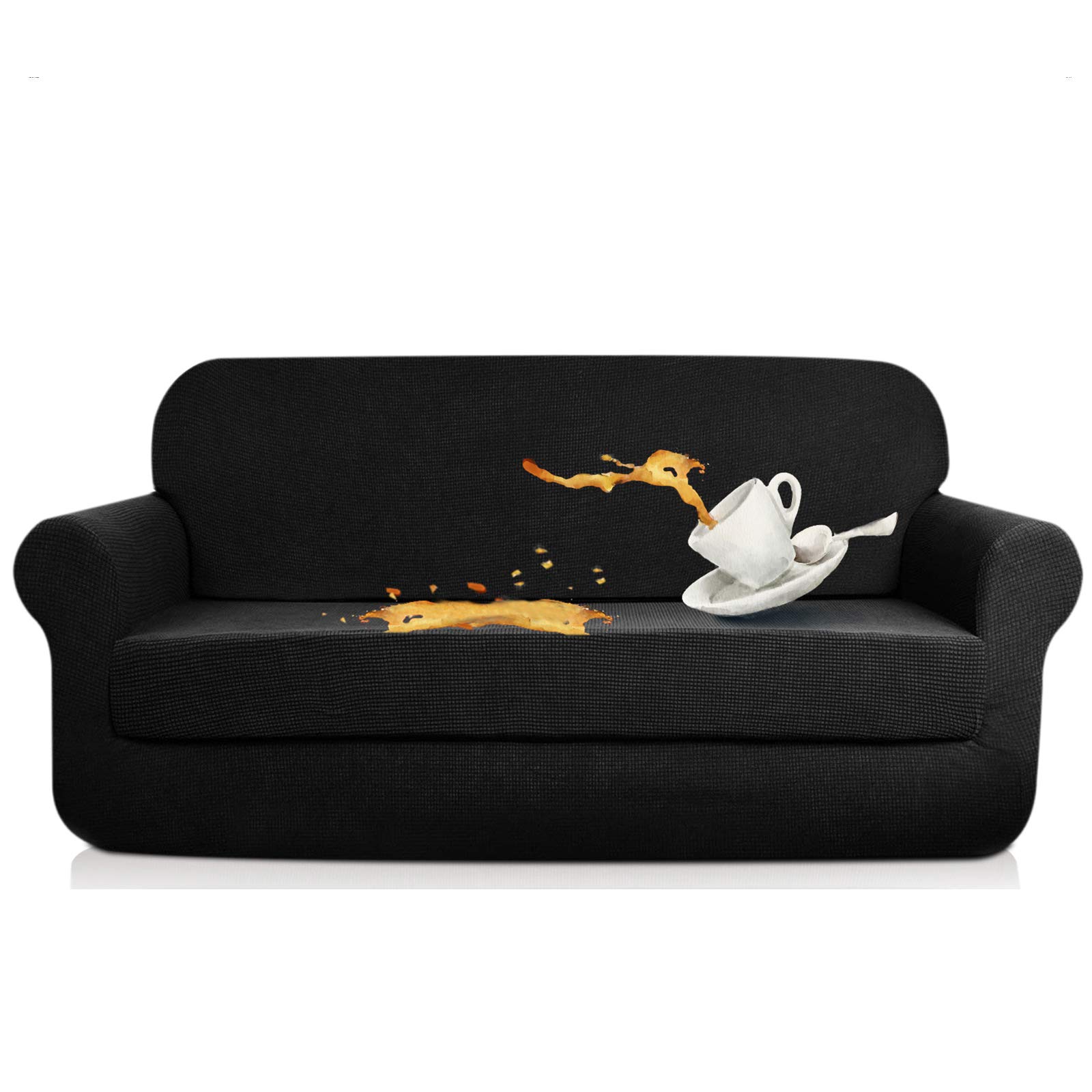 AUJOY Stretch 2-Piece Sofa Covers Water-Repellent Dog Cat Pet Proof Couch Slipcovers Protectors (XL Sofa, Black)