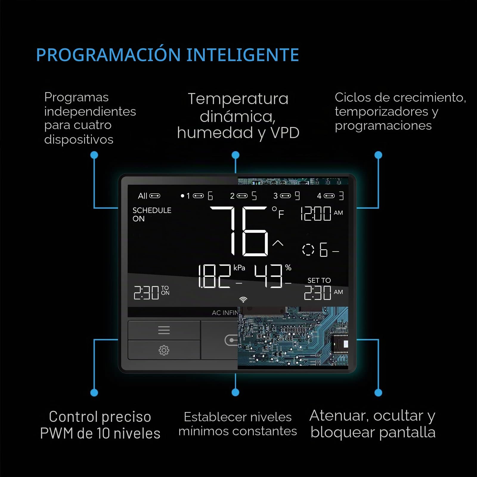 AC Infinity Controller 69 PRO, controlador ambiental inteligente con temperatura, humedad, VPD, temporizador, ciclo, controles de programación, para iluminación de ventilación de refrigeración