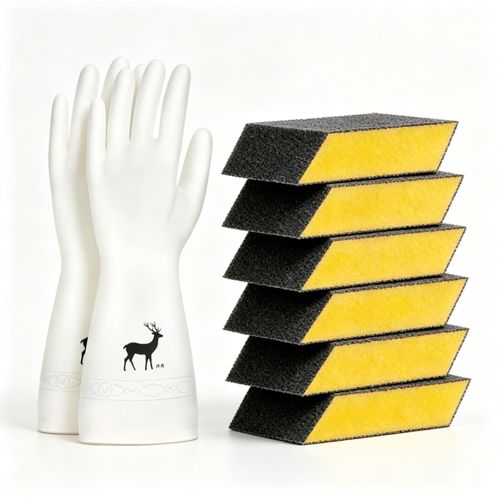 Éponge de Nettoyage Multisurface avec Face Abrasive – Accessoire Ménager pour Cuisine et Salle de Bain – Idéale pour Ustensiles，Éponge 20 pcs+Gants de Vaisselle