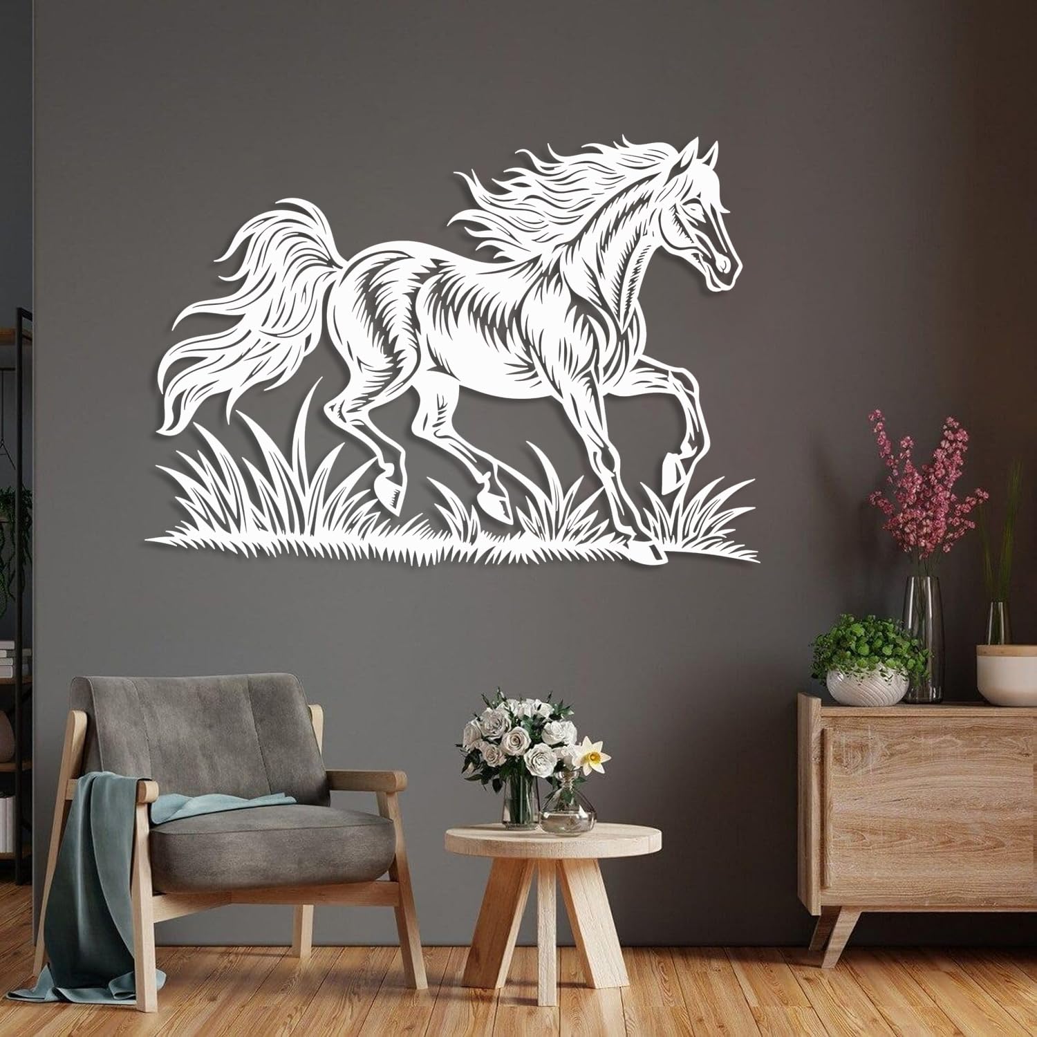 Panneau de cheval en métal pour habiller un mur blanc et vide - 8
