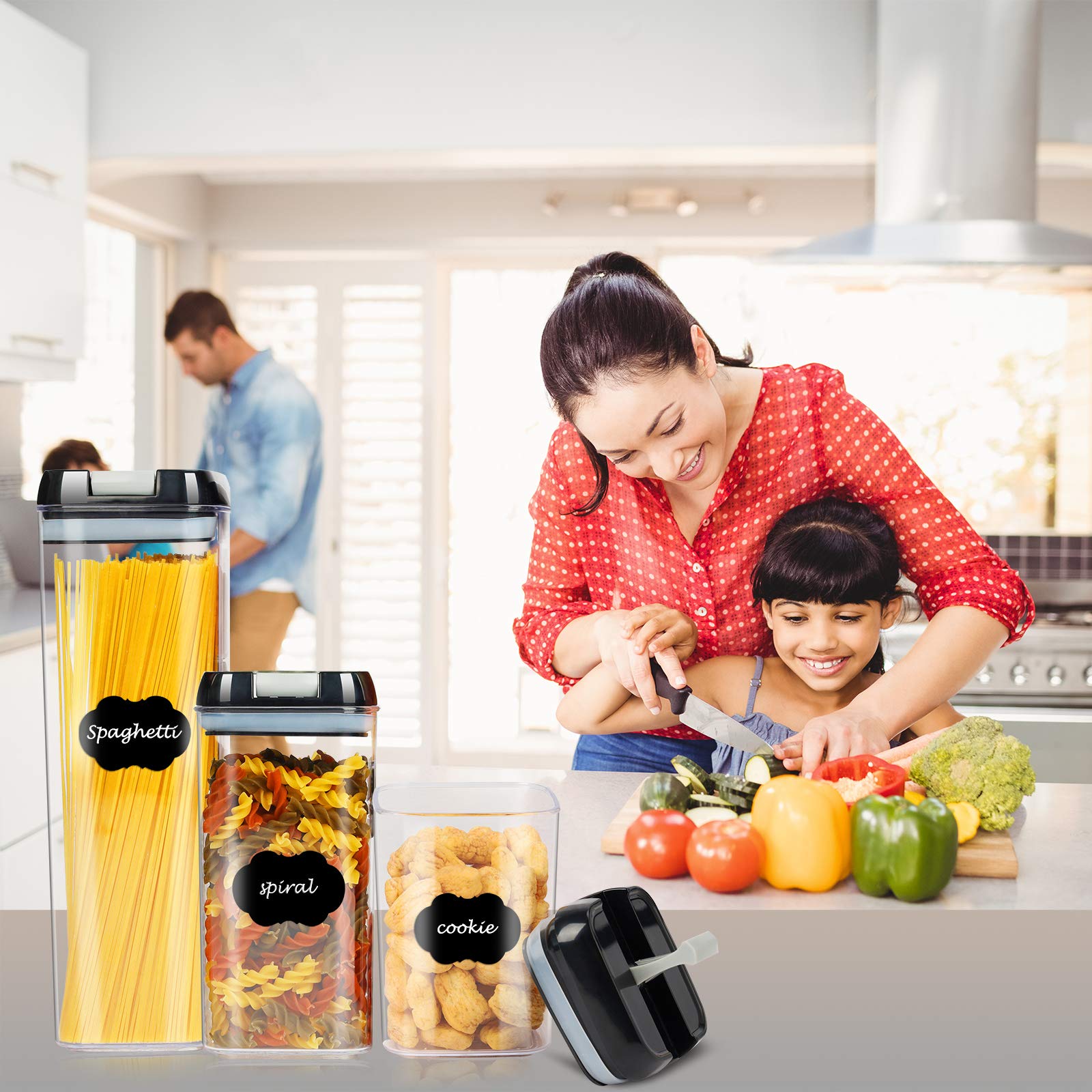 Juego de 7 recipientes herméticos para almacenar alimentos, sin BPA, de plástico, con tapa de bloqueo fácil, organizador para la despensa
