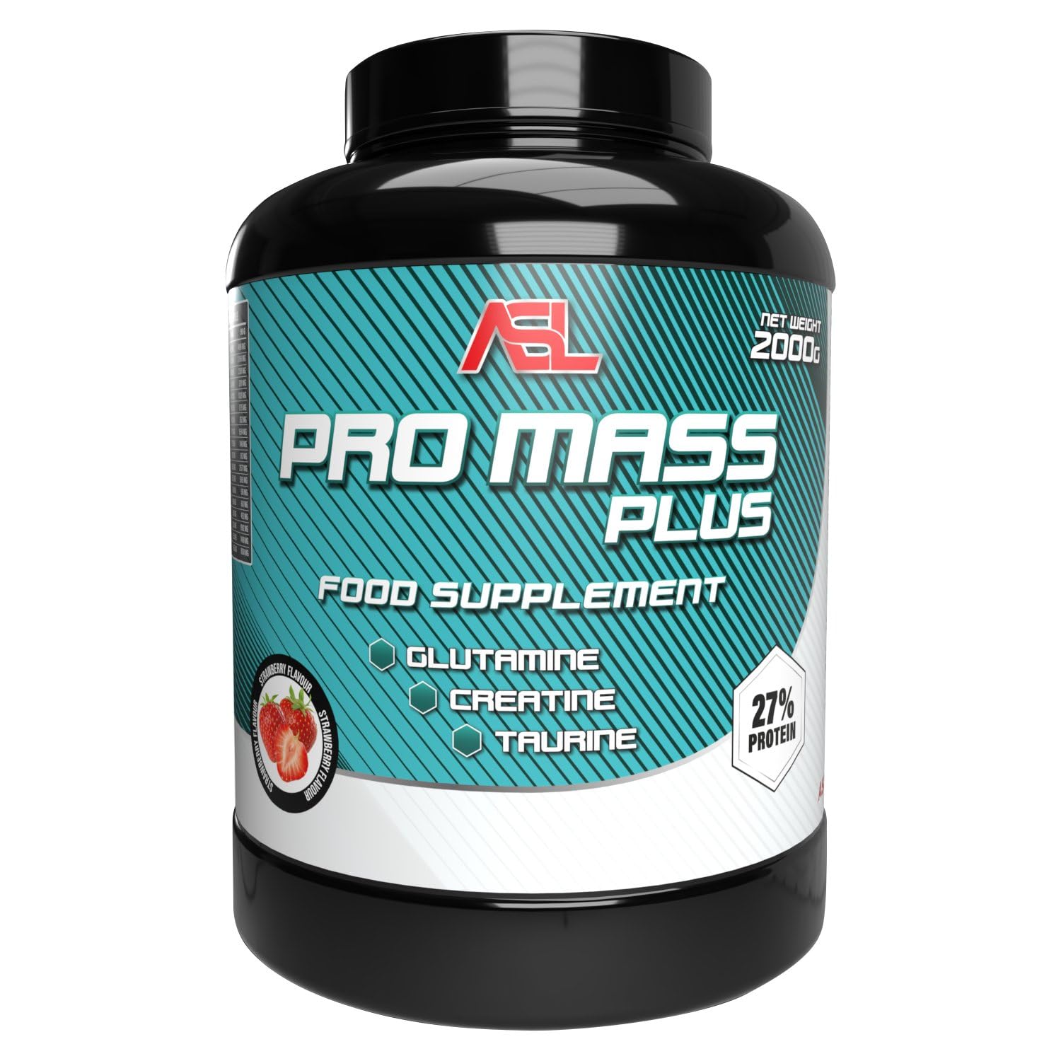 ASL PRO MASS Fraise - Gainer Prise de Masse & Muscle Sec - Protéines & Glucides Complexes - Créatine, Taurine & Glutamine - Digestion Optimisée - Idéal Prise de Poids & Récupération - 2 kg