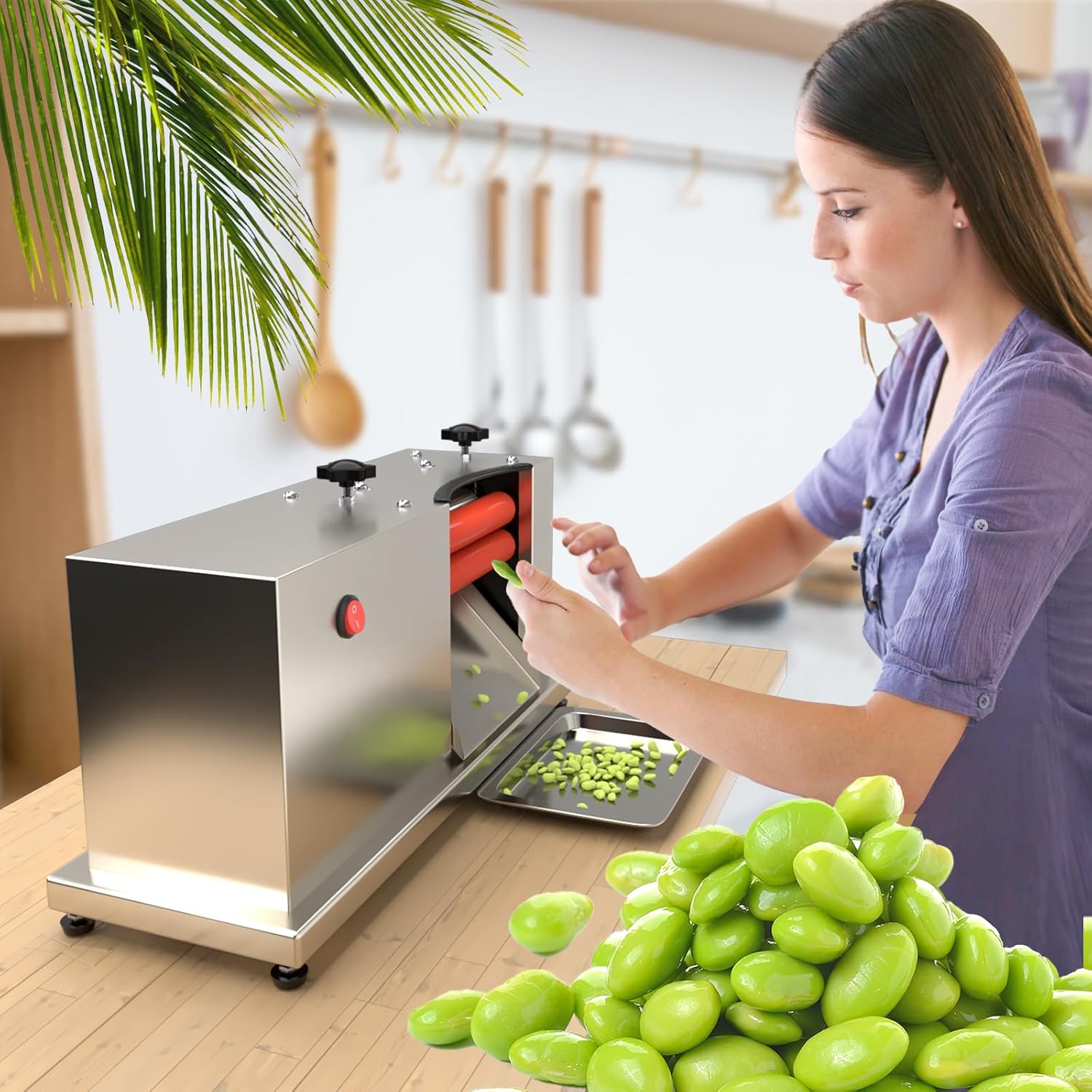 Adjustable Electric Pea Sheller Machine, Semi Automatic Bean Pea Sheller, Commercial Bean Pea Peeler, Stainless Steel Home Pea Peeling Machine for Restaurant Kitchen