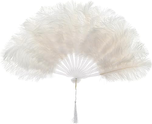 Miniatura 9 de BABEYOND Abanico de mano plegable vintage de los años 20 con plumas de avestruz, accesorios para disfraz de Halloween, espectáculo de baile, fiesta