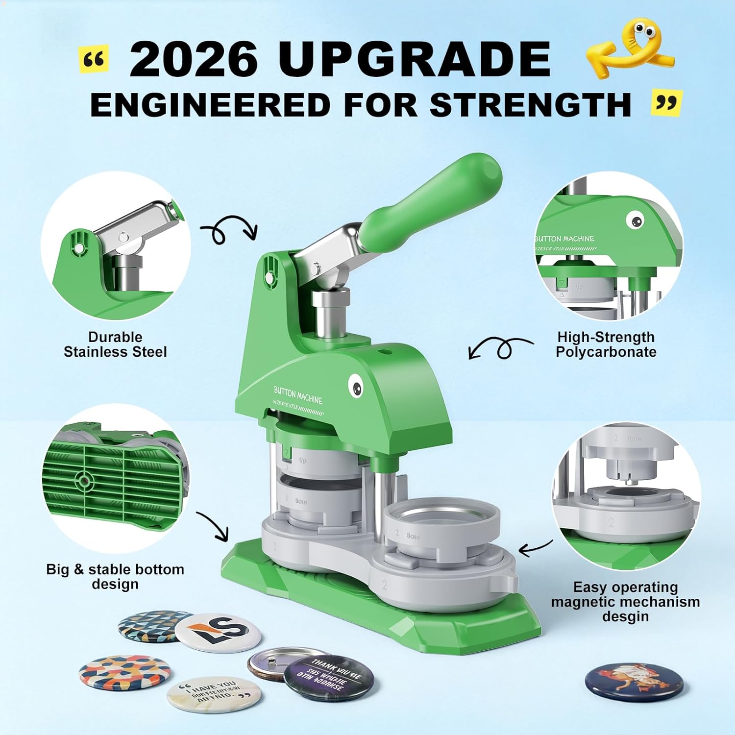 Button Maker Machine 3 Sizes, DIY Pin Making Machine 1+1.25+2.25 inch, Interchangeable Button-Models Badge Button Press Machine with 300 Sets 25+32+58mm Button Maker Supplies&Circle Cutter