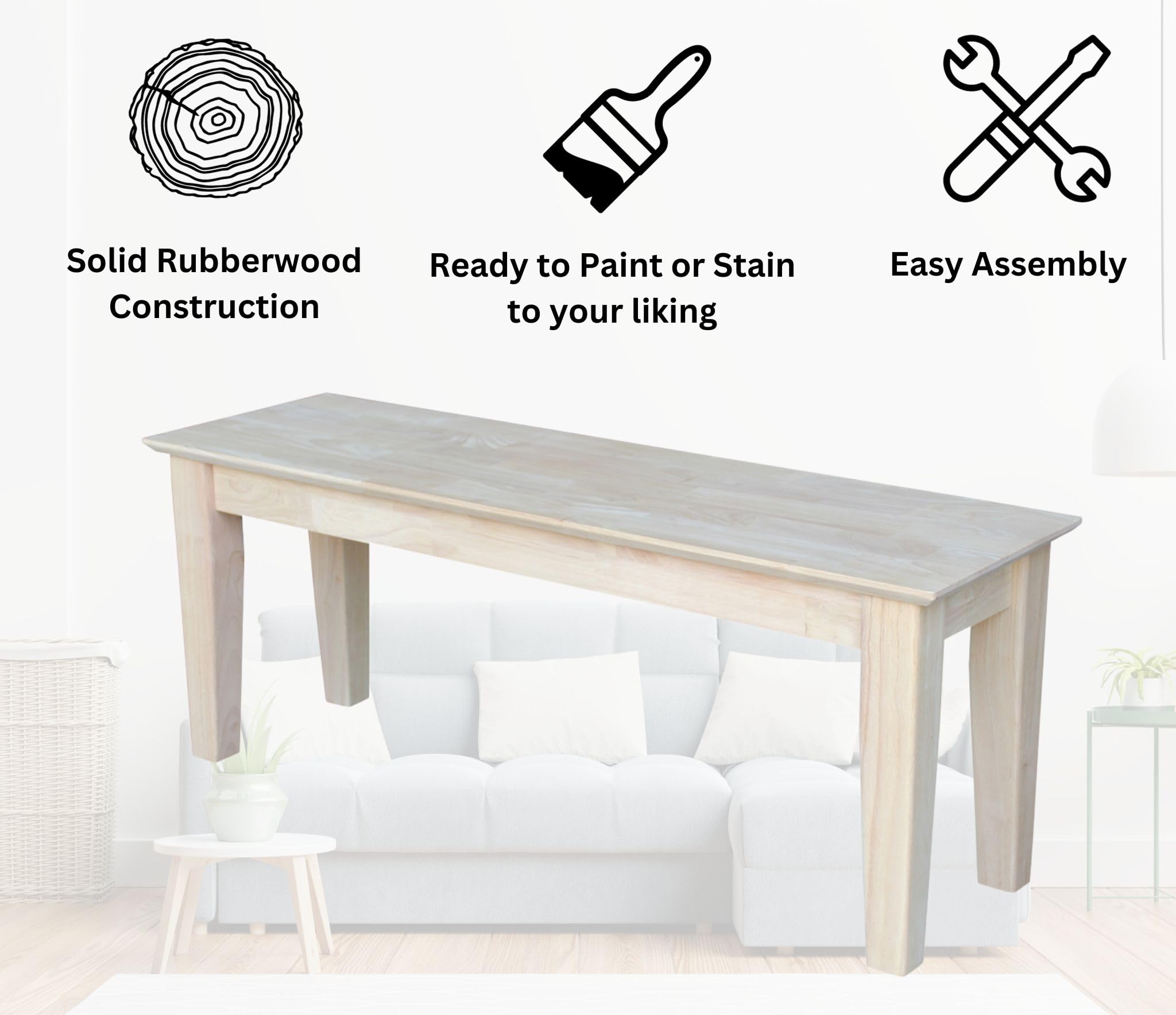 IC International Concepts Farmhouse Solid Wood Bench, 47", Unfinished